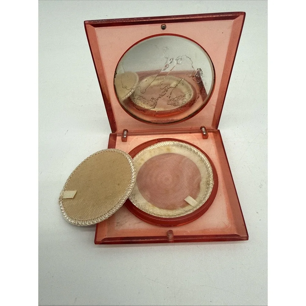 Vintage Red Lucite Square Compact Powder Box With Naples Grape Leaf Design
